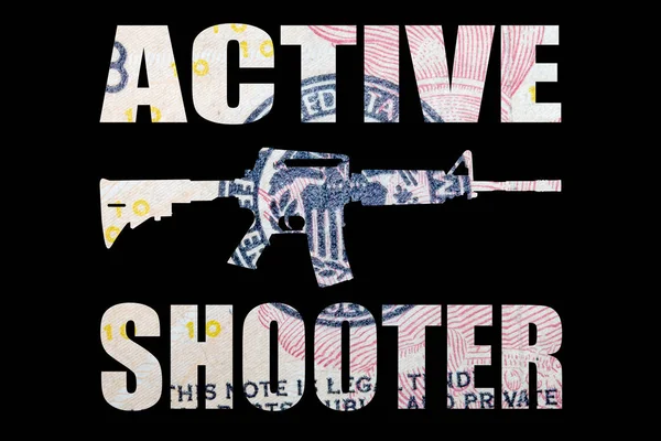 Active Shooter Text Gun Money Black Background — Stock Photo, Image