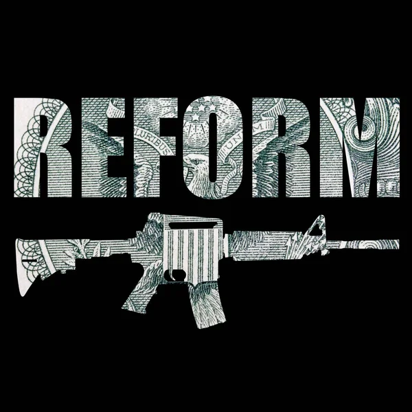Реформистская Фраза Пистолетом Деньги Черном Фоне — стоковое фото