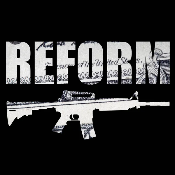 Reform Phrase Gun Money Black Background — Stock Photo, Image
