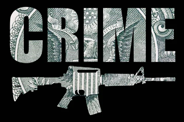 Crime Text Gun Money Black Background — Stock Photo, Image