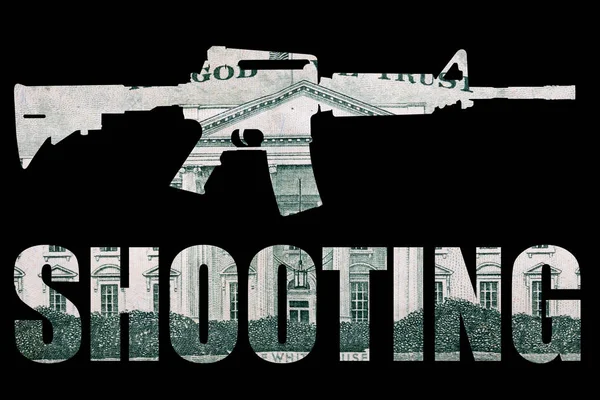 Strzelanie Tekst Pistoletu Pieniądze Czarnym Tle — Zdjęcie stockowe