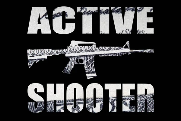 Aktiver Schützentext Mit Pistole Geld Auf Schwarzem Hintergrund — Stockfoto