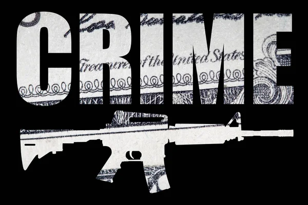 Crime Text Gun Money Black Background — Stock Photo, Image