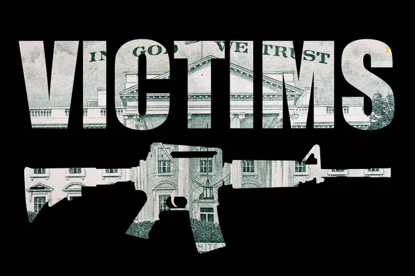Víctimas Escribiendo Con Pistola Dinero Sobre Fondo Negro — Foto de Stock