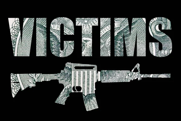 Жертви Пістолетом Гроші Чорному Тлі — стокове фото