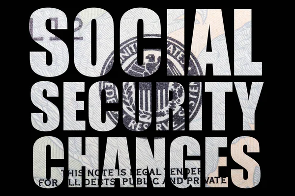 Social security changes text, money on black background.