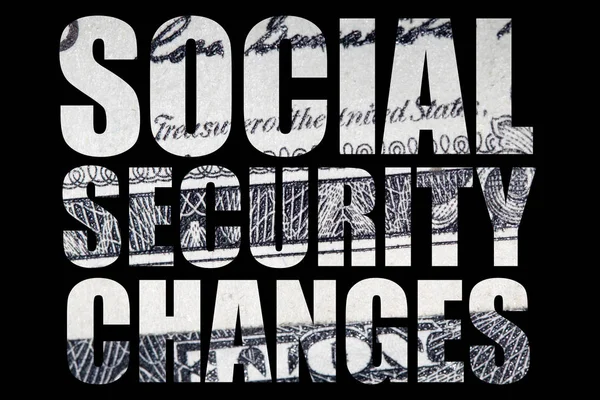 Social security changes text, money on black background.