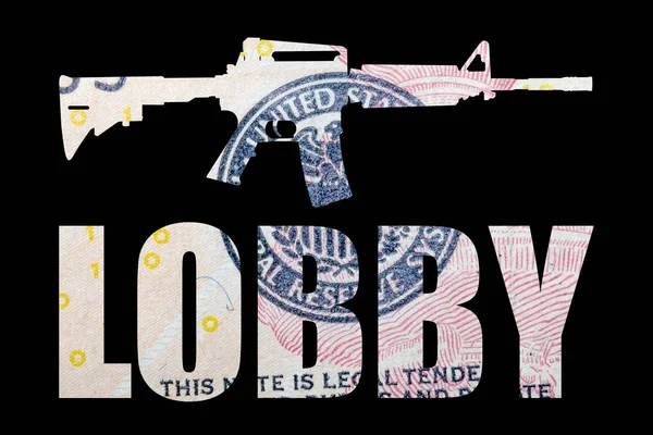 Silahlı Lobi Mektupları Siyah Arka Planda Para — Stok fotoğraf