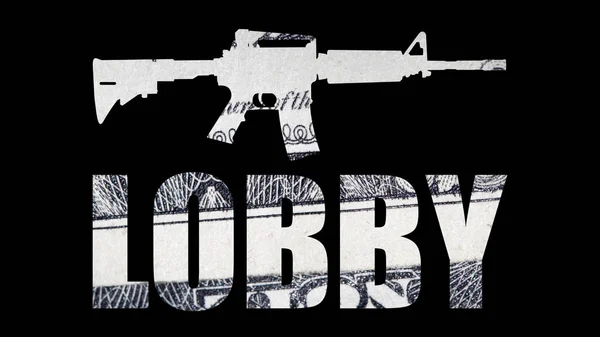 Lobby Lettering Gun Money Black Background — Stock Photo, Image