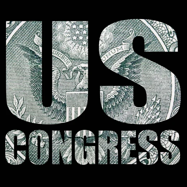 US congress lettering, money on black background.