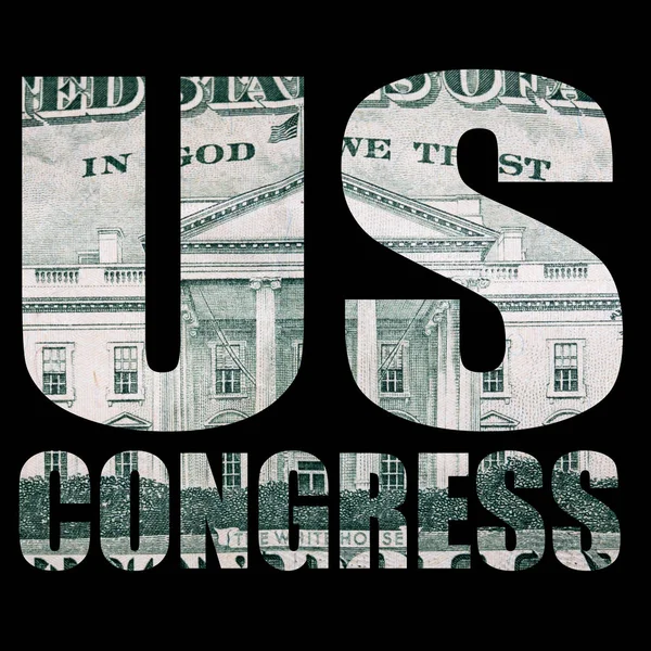 US congress lettering, money on black background.