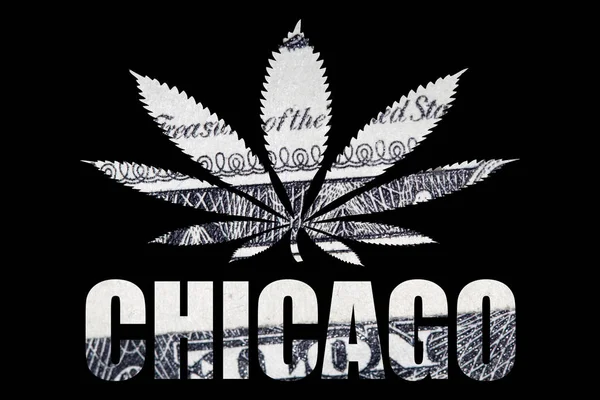 Affisch Med Chicago Och Marijuana Svart Bakgrund — Stockfoto