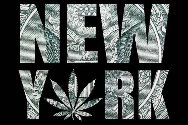 New York Posteri Siyah Arka Planda Marihuana — Stok fotoğraf