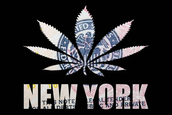 New York Posteri Siyah Arka Planda Marihuana — Stok fotoğraf