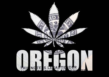 Oregon posteri ve siyah arka planda marihuana..