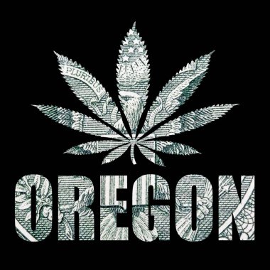 Oregon posteri ve siyah arka planda marihuana..