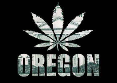 Oregon posteri ve siyah arka planda marihuana..
