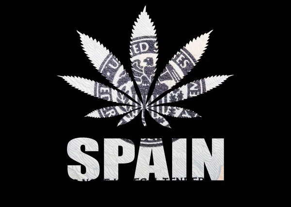 Poster Mit Spanien Und Marihuana Auf Schwarzem Hintergrund — Stockfoto