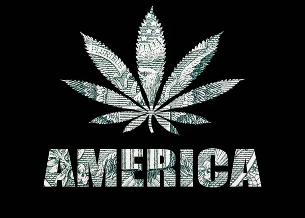 Amerika Posterleri Siyah Arka Planda Marihuana — Stok fotoğraf