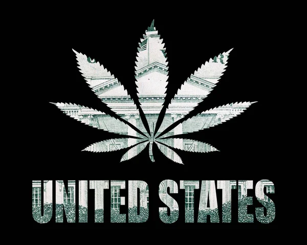 Αφίσα Ηνωμένες Πολιτείες Και Μαριχουάνα Μαύρο Φόντο — Φωτογραφία Αρχείου