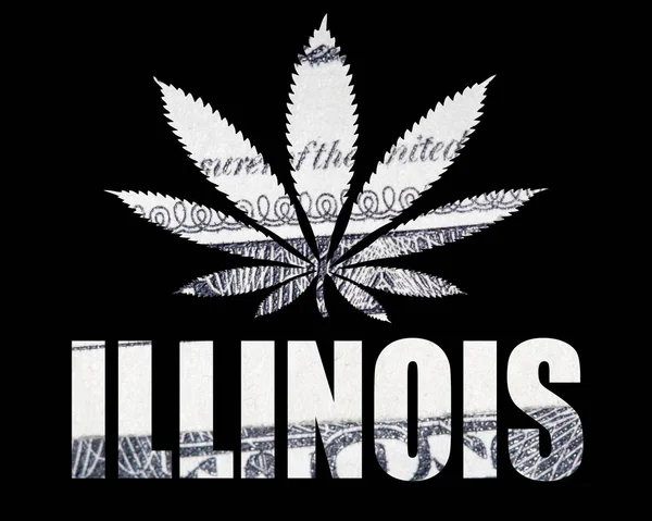 Cartel Con Illinois Marihuana Sobre Fondo Negro — Foto de Stock