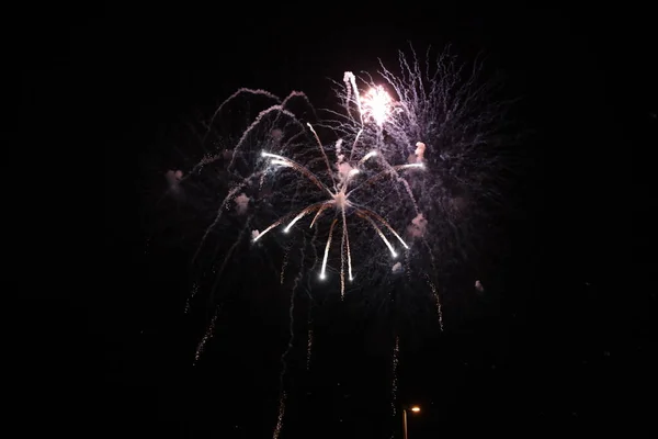 Fuegos Artificiales Cielo Hermosa Celebración Colorida Julio —  Fotos de Stock