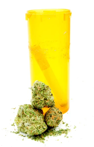 Medicinale Marihuana Wiet Knoppen Voorgeschreven Pil Fles — Stockfoto