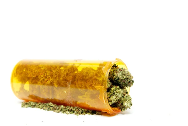 Medyczne Kubki Marihuany Konopi Butelce Tabletkami Receptę — Zdjęcie stockowe