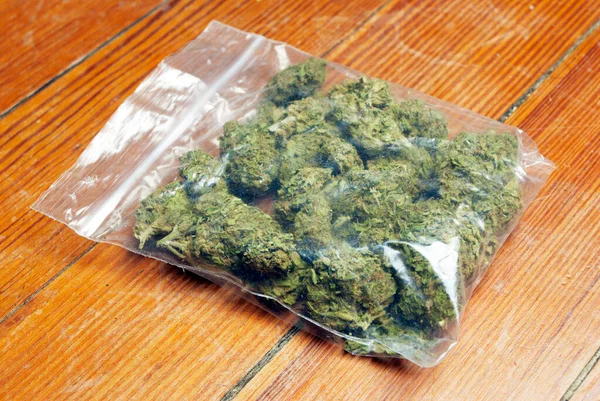 Marijuana Sac Herbe Sur Fond Gros Plan — Photo