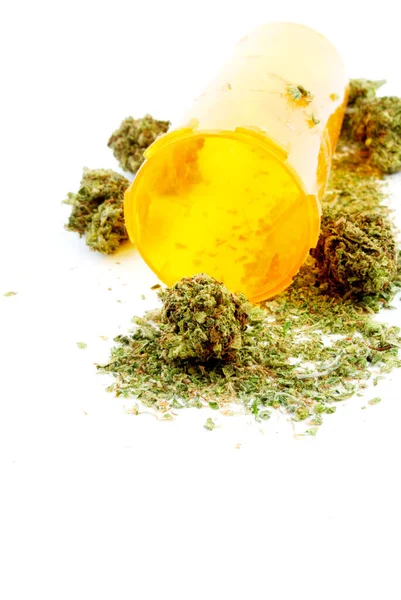 Botella Marihuana Medicinal Cogollos Cannabis Píldora Prescripción —  Fotos de Stock