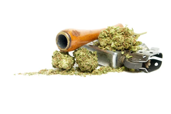 Marijuana Cannabis Secouent Avec Briquet — Photo