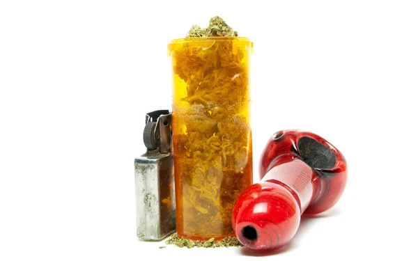Ιατρική Μαριχουάνα Σωλήνα Και Συνταγή Χάπι Μπουκάλι — Φωτογραφία Αρχείου