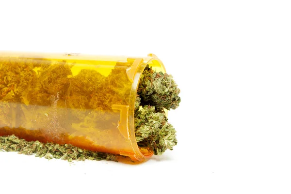 Bouteille Cannabis Bourgeons Cannabis Usage Médical Pilules Sur Ordonnance — Photo