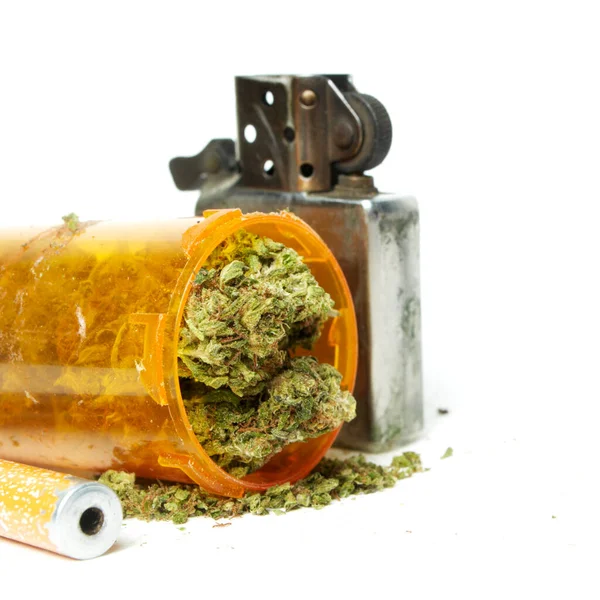 Marihuana Medicinal Botella Píldora Prescripción Encendedor — Foto de Stock