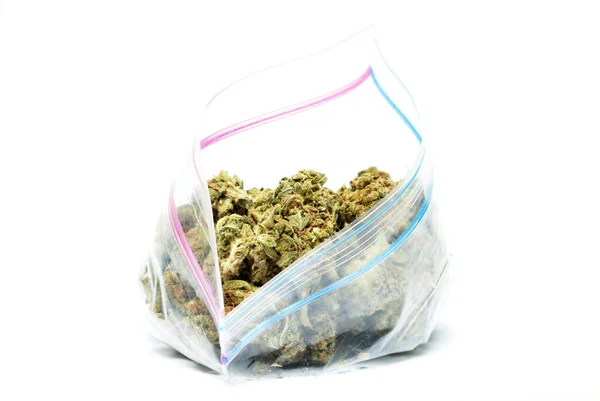 Beutel Unkraut Marihuana Hintergrund Nahaufnahme — Stockfoto