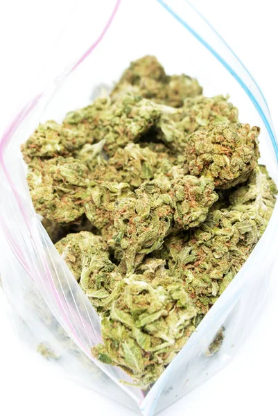 Väska Gräs Marijuana Bakgrunden Närbild — Stockfoto