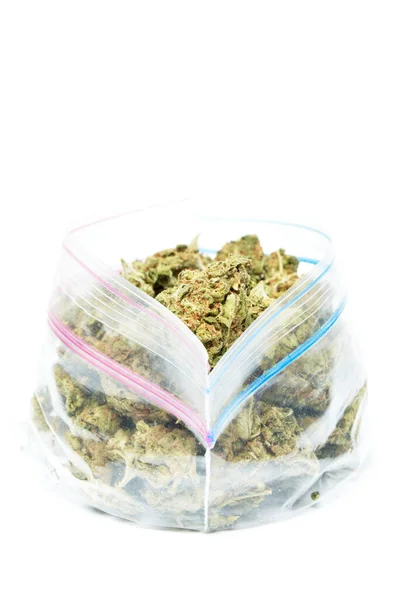 Taška Trávy Marihuana Pozadí Zblízka — Stock fotografie