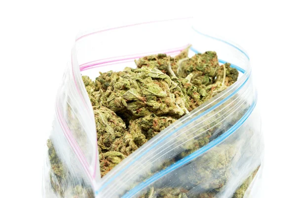 Taška Trávy Marihuana Pozadí Zblízka — Stock fotografie