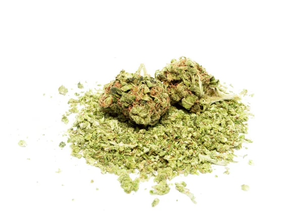 Legalizzazione Della Marijuana Della Cannabis Oggetti Sfondo Bianco Erba Medica — Foto Stock