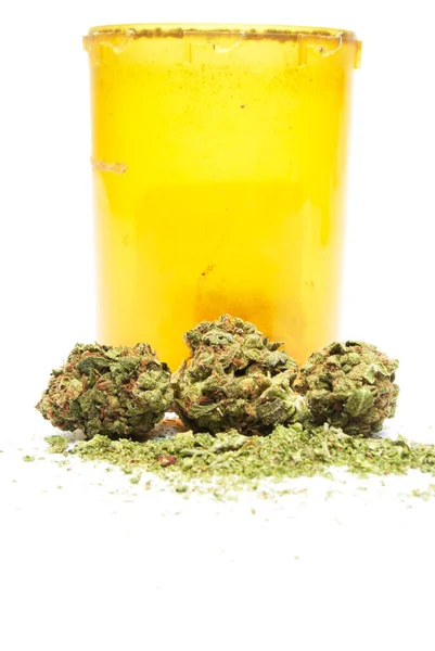Marijuana Médicale Bourgeons Cannabis Dans Une Bouteille Pilule Sur Ordonnance — Photo