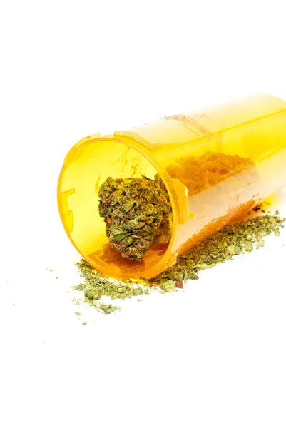 Marijuana Médicale Bourgeons Cannabis Dans Une Bouteille Pilule Sur Ordonnance — Photo