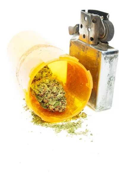 Medicinale Marihuana Wiet Knoppen Voorgeschreven Pil Fles — Stockfoto