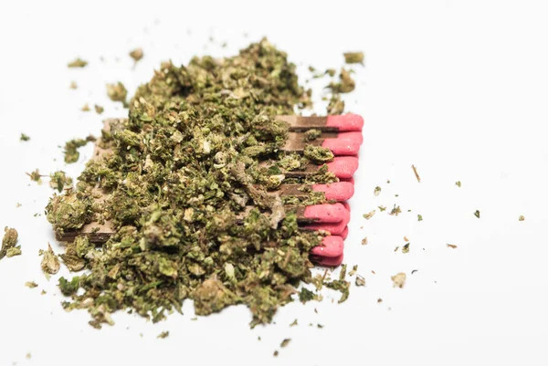 Marihuana Cannabis Estilo Vida Hierba Seca Fósforos —  Fotos de Stock