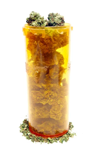 Medical Marijuana Cannabis Buds Prescription Pill Bottle — Stock Photo, Image