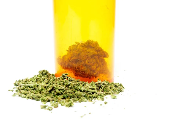 Marijuana Medicinal Cannabis Buds Garrafa Pílula Prescrição — Fotografia de Stock