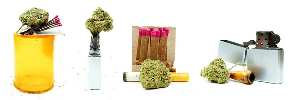 背景下的大麻和香烟照明器 — 图库照片