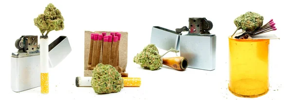背景下的大麻和香烟照明器 — 图库照片