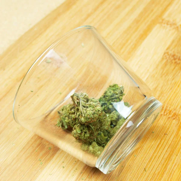 Marijuana Cannabis Plant Buds Glass — Stock Photo, Image