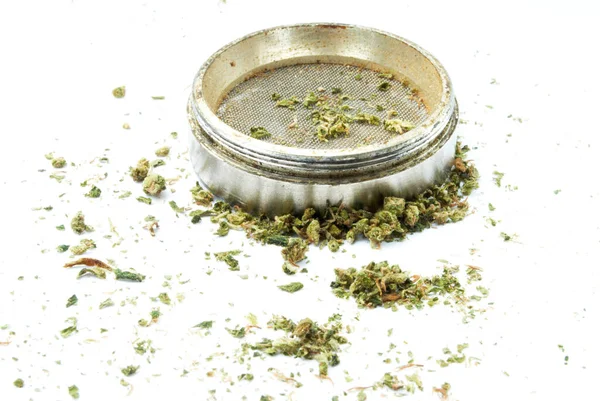 Buds Marijuana Grinder Close — Stock Photo, Image