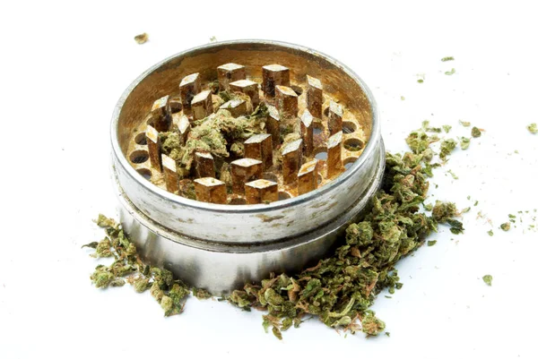 Poupata Marihuany Mlýnku Detailní Záběr — Stock fotografie